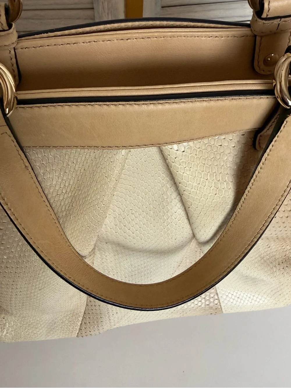*RARE* Gucci Python Sukey Bag - Beige & Cream Python Satchel with Bamboo Accents